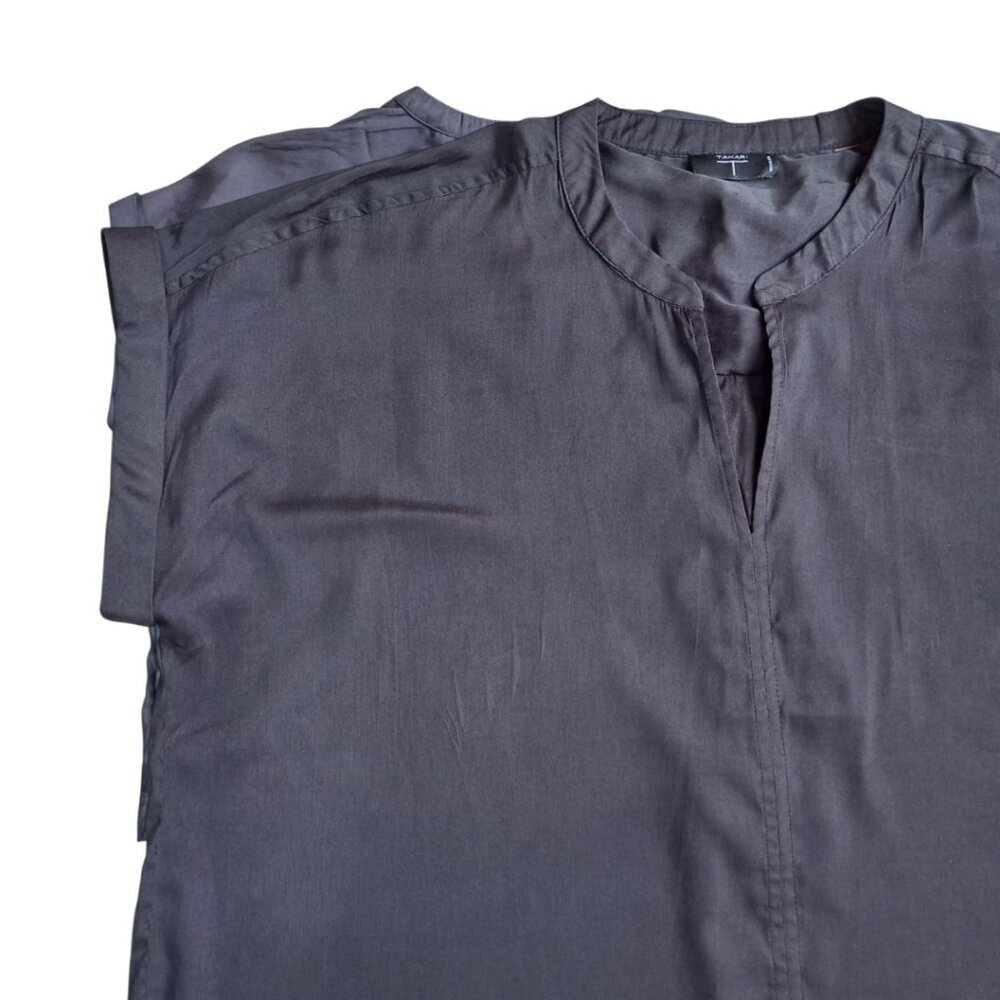 T Tahari Charcoal Grey V-Neck Blouse - Lightweight Relaxed Fit, Size L/XL - Picture 4 of 7